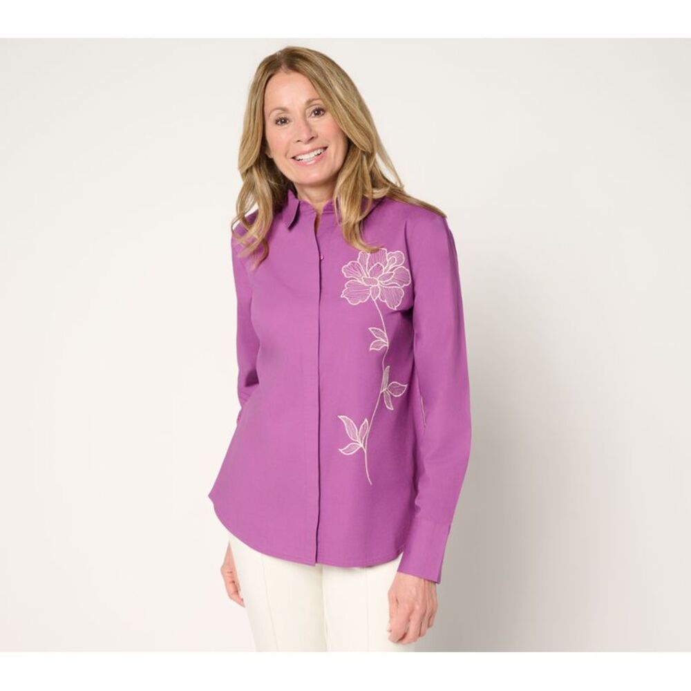 SUNNYLiFE Women's Top Sz XL Embroidered Long Sleeve Shirt Purple